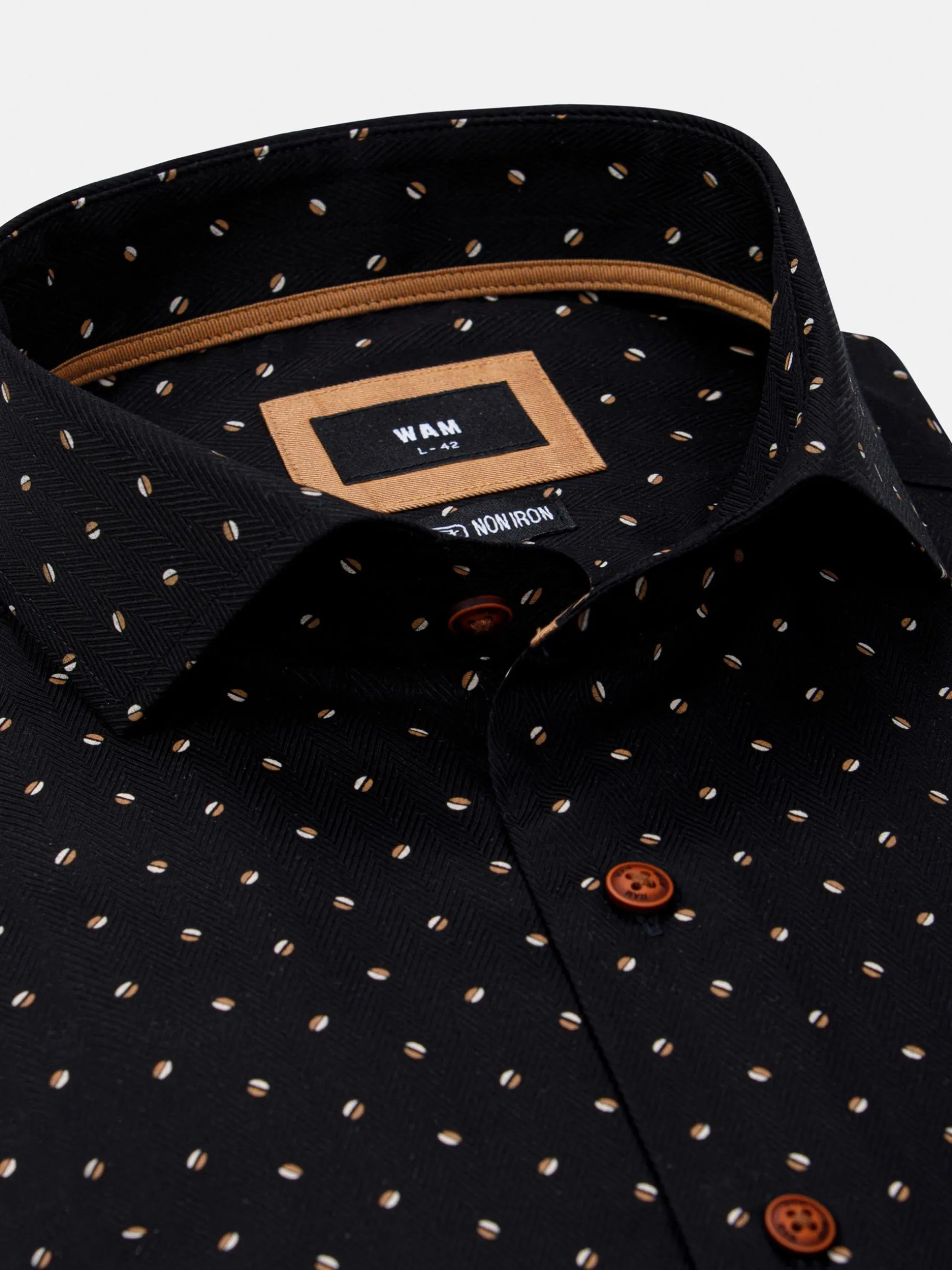 WAM DENIM Overhemd Lange Mouwen*Verdantia Coffee Bean Pattern Black Overhemd Lange Mouw