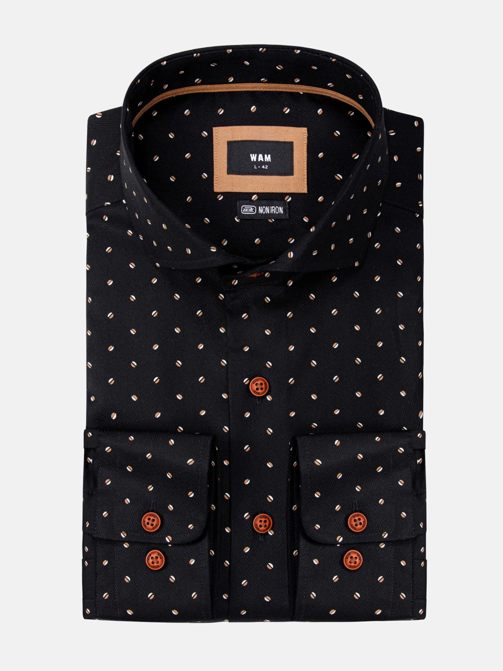 WAM DENIM Overhemd Lange Mouwen*Verdantia Coffee Bean Pattern Black Overhemd Lange Mouw