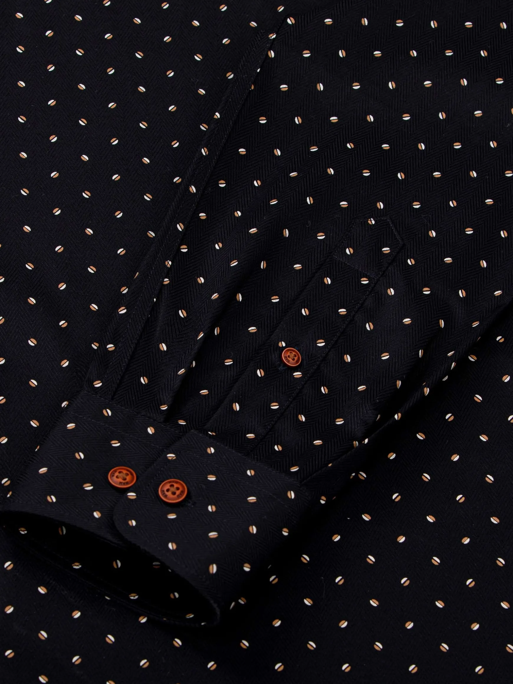 WAM DENIM Overhemd Lange Mouwen*Verdantia Coffee Bean Pattern Black Overhemd Lange Mouw