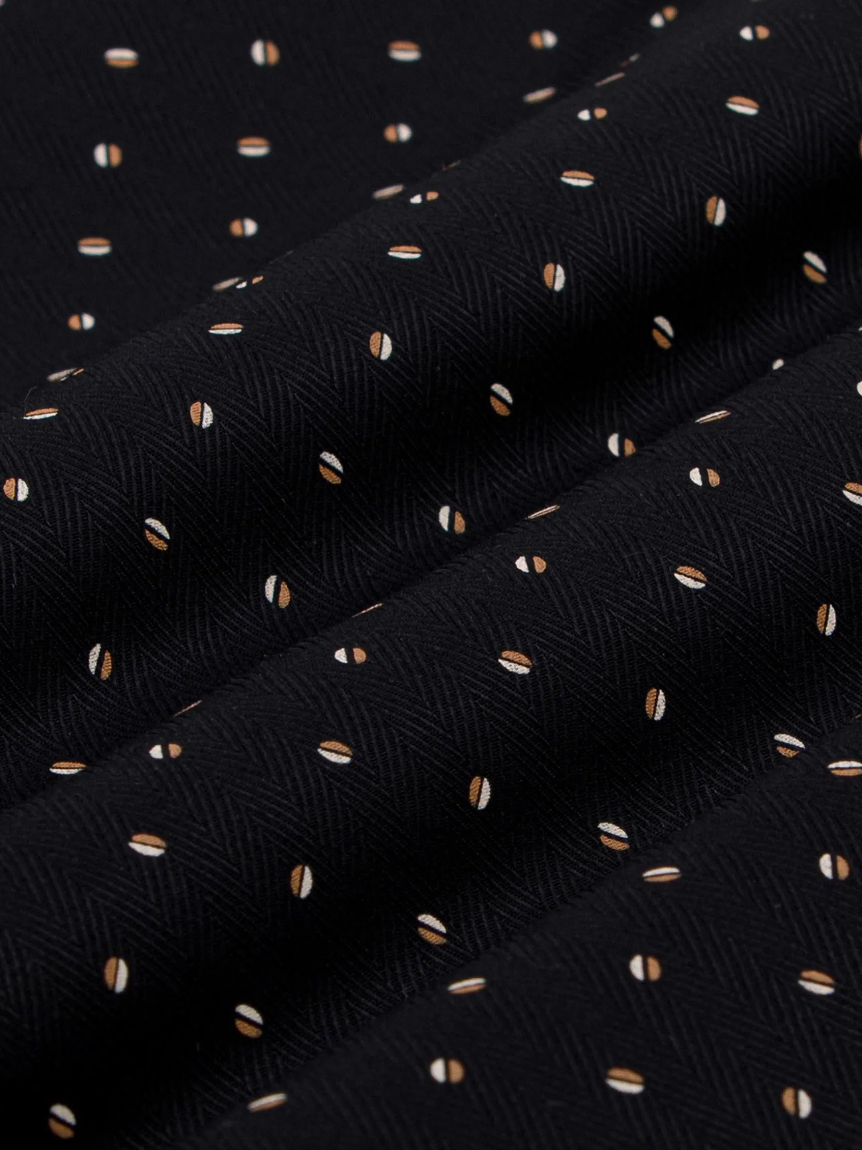 WAM DENIM Overhemd Lange Mouwen*Verdantia Coffee Bean Pattern Black Overhemd Lange Mouw