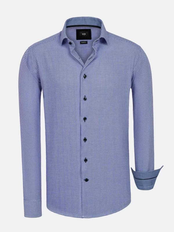 WAM DENIM Overhemd Lange Mouwen*Vermilion Checkered Royal Blue Overhemd Lange Mouw