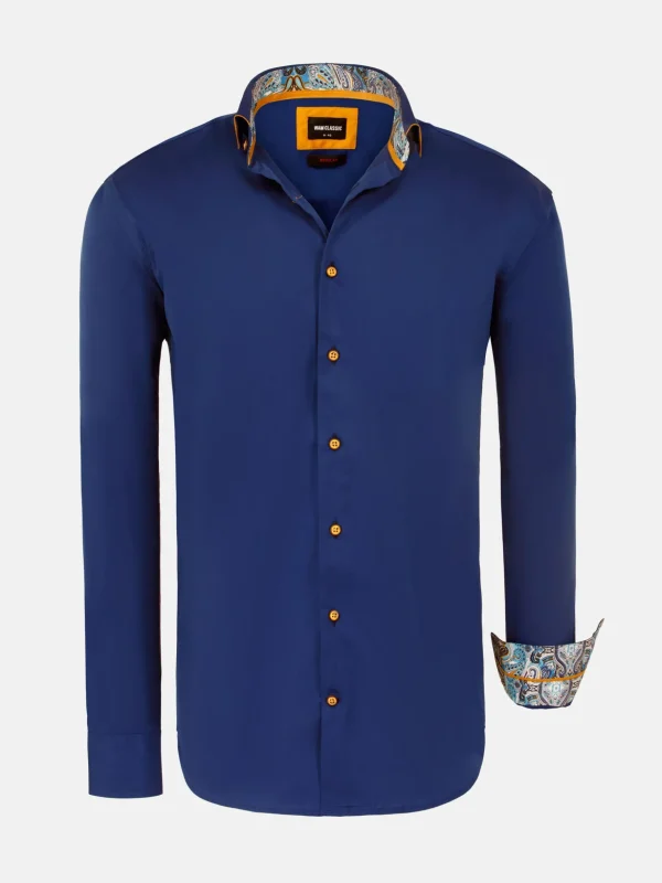 WAM DENIM Overhemd Lange Mouwen*Waylon Regular Fit Navy Overhemd