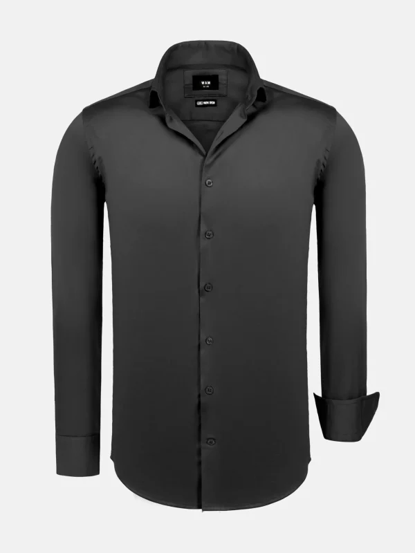 WAM DENIM Overhemd Lange Mouwen*William Black Slim Fit Men’s Cotton Overhemd
